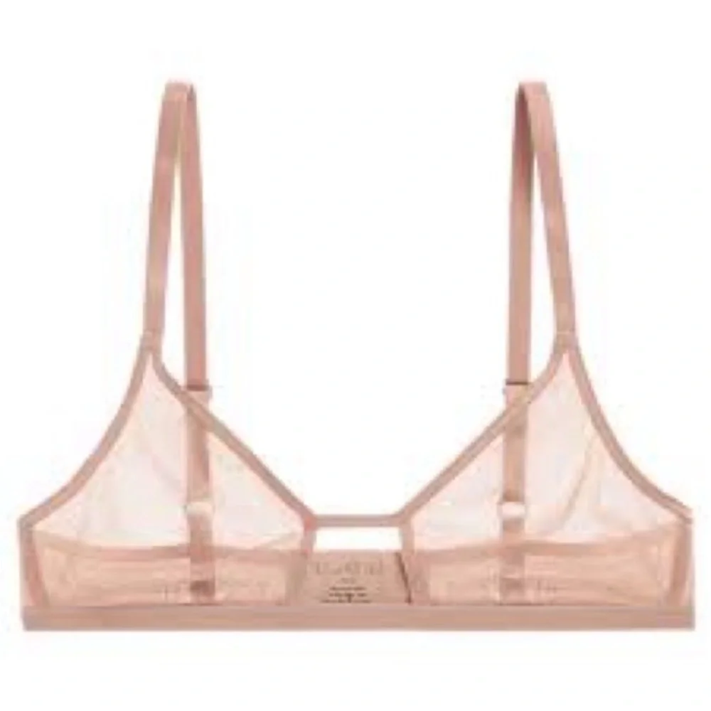 NWOT Quince Belgian Mesh Sheer Cutout Bralette in Sand Sz S - Picture 4 of 8